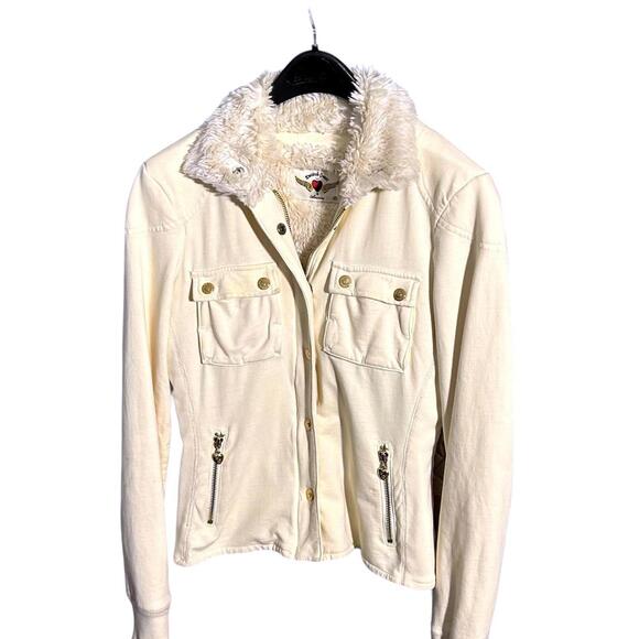 Twisted Heart Vintage Women's (P) Cream Shearling Collar 90s Jacket Zip-Up - Picture 3 of 9